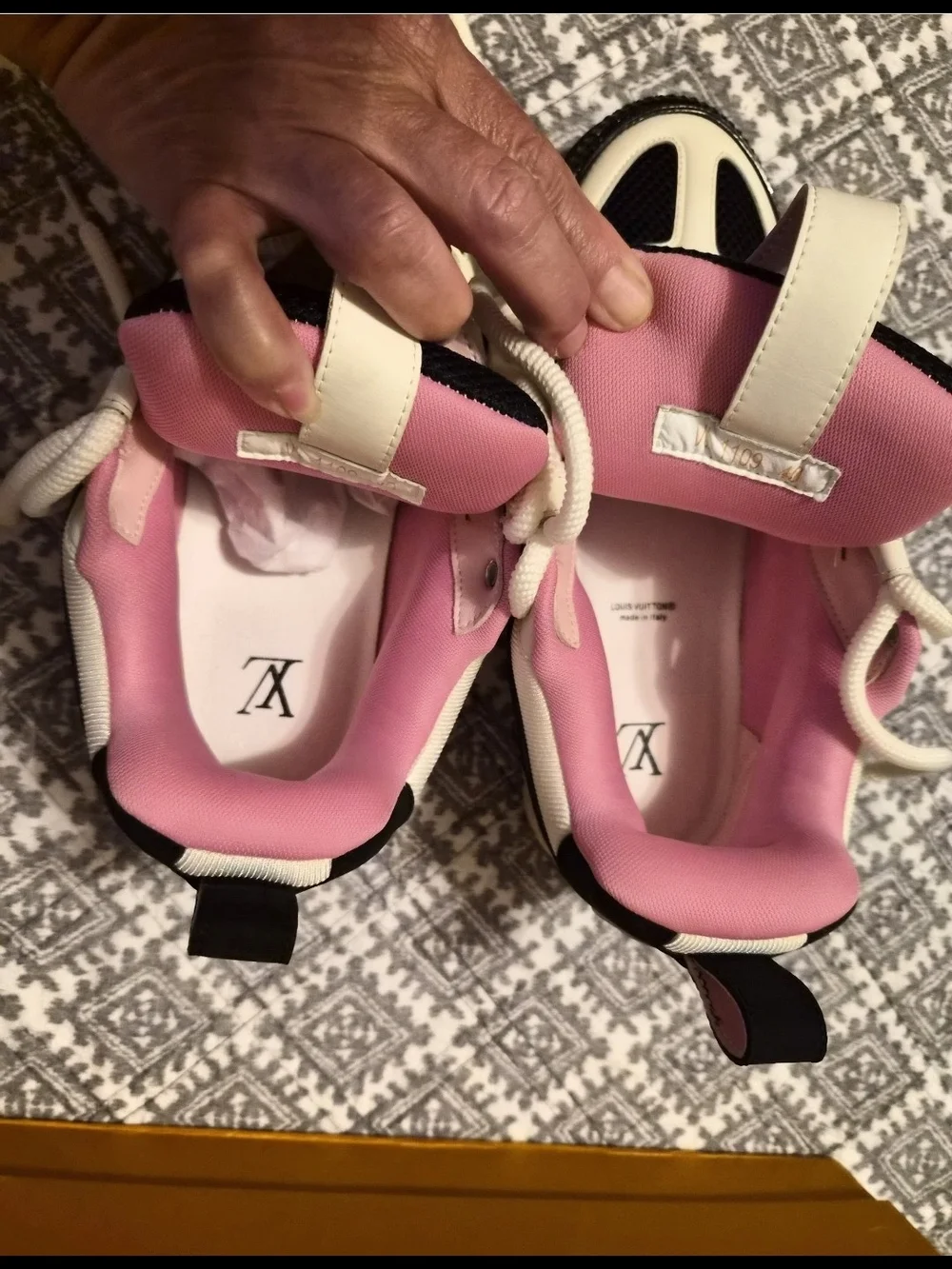 Louis Vuitton Trainer Sneakers in Black, White & Pink
